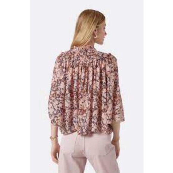 💕JOIE💕 Chelsse Short Sleeve 100% Silk Blouse Top ~ Pale Mauve Print L NWT - Picture 2 of 15